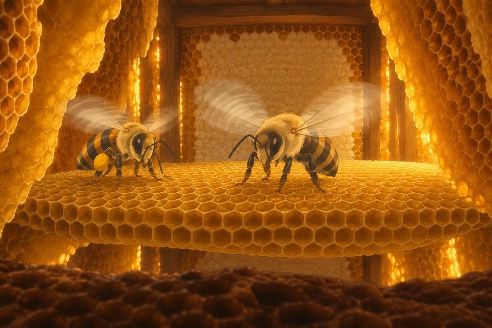 Hazel and Bella fanning the honeycomb with their wings